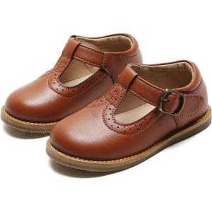 imageESTINE Toddler Kids Bow School Uniform OxfordLittle Girls Flower Dress Party ShoesBrown 1