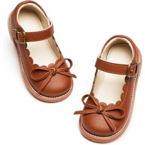 imageESTINE Toddler Kids Bow School Uniform OxfordLittle Girls Flower Dress Party ShoesE363brown
