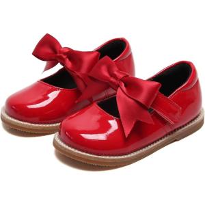 imageESTINE Toddler Kids Bow School Uniform OxfordLittle Girls Flower Dress Party ShoesRed 2