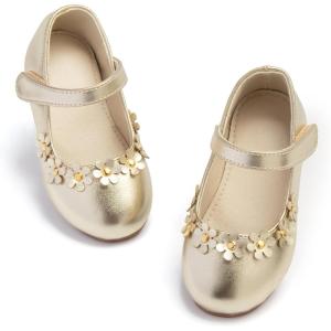 imageESTINE ToddlerLittle Kid Girls Dress Mary Jane Flats Flowers Fashion Princess Ballet ShoesE365gold