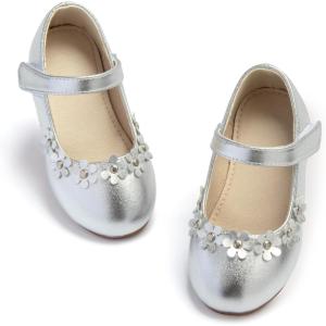imageESTINE ToddlerLittle Kid Girls Dress Mary Jane Flats Flowers Fashion Princess Ballet ShoesE365silver