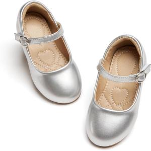 imageESTINE ToddlerLittle Kid Girls Dress Mary Jane Flats Flowers Fashion Princess Ballet ShoesE665silver