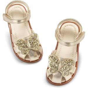 imageESTINE Toddler Girls Little Kids Close Toe Sandals  Flower Girl Dress Flats Summer ShoesEs511gold