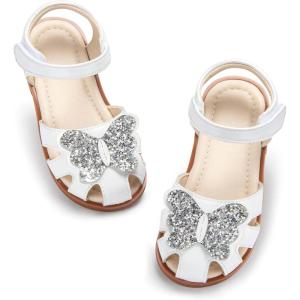 imageESTINE Toddler Girls Little Kids Close Toe Sandals  Flower Girl Dress Flats Summer ShoesEs511white