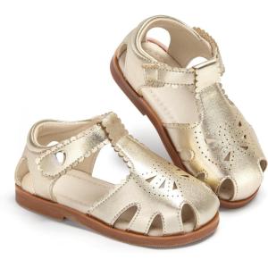 imageESTINE Toddler Girls Little Kids Close Toe Sandals  Flower Girl Dress Flats Summer ShoesEs512gold