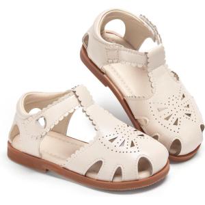 imageESTINE Toddler Girls Little Kids Close Toe Sandals  Flower Girl Dress Flats Summer ShoesEs512ivory