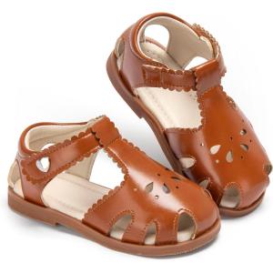 imageESTINE Toddler Girls Little Kids Close Toe Sandals  Flower Girl Dress Flats Summer ShoesEs513brown