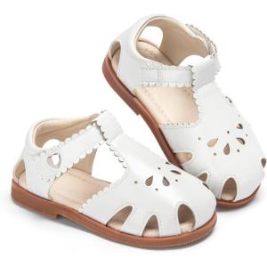 imageESTINE Toddler Girls Little Kids Close Toe Sandals  Flower Girl Dress Flats Summer ShoesEs513white