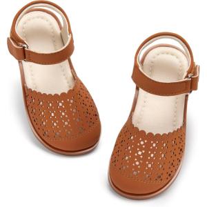 imageESTINE Toddler Girls Little Kids Close Toe Sandals  Flower Girl Dress Flats Summer ShoesEs515brown