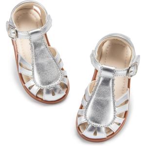 imageESTINE Toddler Girls Little Kids Close Toe Sandals  Flower Girl Dress Flats Summer ShoesEs516silver