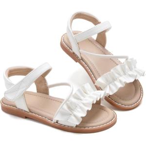 imageESTINE ToddlerLittle Kid Girls Dress Cross Strappy Open Toe Sandals Princess Flats Summer Flower Girl ShoesEs331white