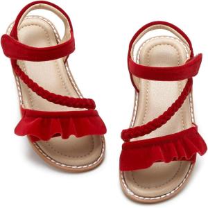 imageESTINE ToddlerLittle Kid Girls Dress Cross Strappy Open Toe Sandals Princess Flats Summer Flower Girl ShoesEs336red