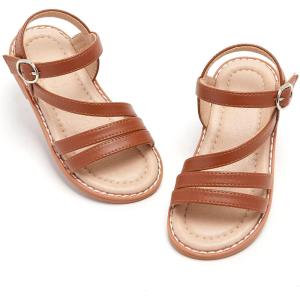 imageESTINE ToddlerLittle Kid Girls Dress Cross Strappy Open Toe Sandals Princess Flats Summer Flower Girl ShoesEs86brown