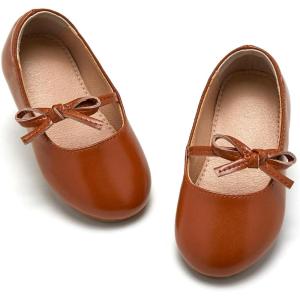imageESTINE Mary Jane Flats for Toddler Girls Little Kids Glittery Dress Princess Wedding Ballet ShoesE301brown