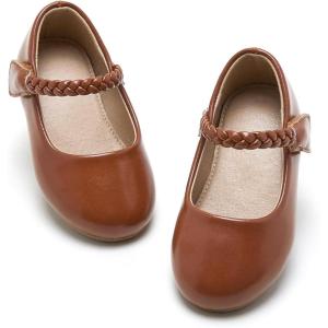 imageESTINE Mary Jane Flats for Toddler Girls Little Kids Glittery Dress Princess Wedding Ballet ShoesE309brown