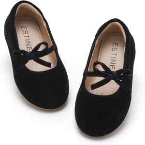 imageESTINE Mary Jane Flats for Toddler Girls Little Kids Glittery Dress Princess Wedding Ballet ShoesE311black