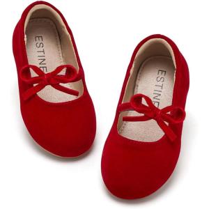 imageESTINE Mary Jane Flats for Toddler Girls Little Kids Glittery Dress Princess Wedding Ballet ShoesE311red