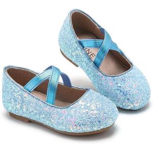 imageESTINE Mary Jane Flats for Toddler Girls Little Kids Glittery Dress Princess Wedding Ballet ShoesE322blue