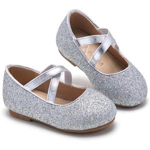 imageESTINE Mary Jane Flats for Toddler Girls Little Kids Glittery Dress Princess Wedding Ballet ShoesE322silver