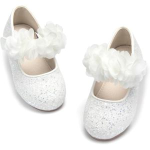 imageESTINE Mary Jane Flats for Toddler Girls Little Kids Glittery Dress Princess Wedding Ballet ShoesE379white
