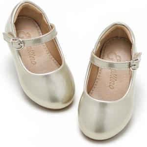 imageESTINE Toddler Little Girls Ballet Shoes Baby Kids Princess Dress Wedding Strap Mary Jane FlatsE663gold