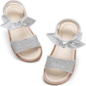imageESTINE ToddlerLittle Kid Girls Bow Open Toe Flat Evening Dress SandalsEs506silver