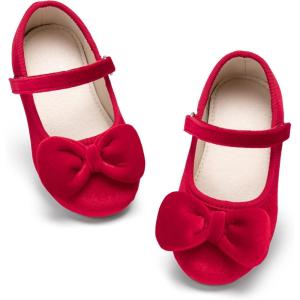 imageESTINE Mary Jane Shoes for Toddler Little Kid Girls Girl Velvet Bow Dress Ballet FlatsE520red