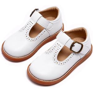 imageESTINE Toddler Kids Bow School Uniform OxfordLittle Girls Flower Dress Party ShoesWhite1