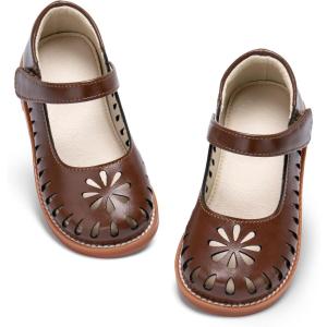 imageESTINE Toddler Kids Uniform Oxfords School Flats for Little Girls Flower Dress Church ShoesE523brown